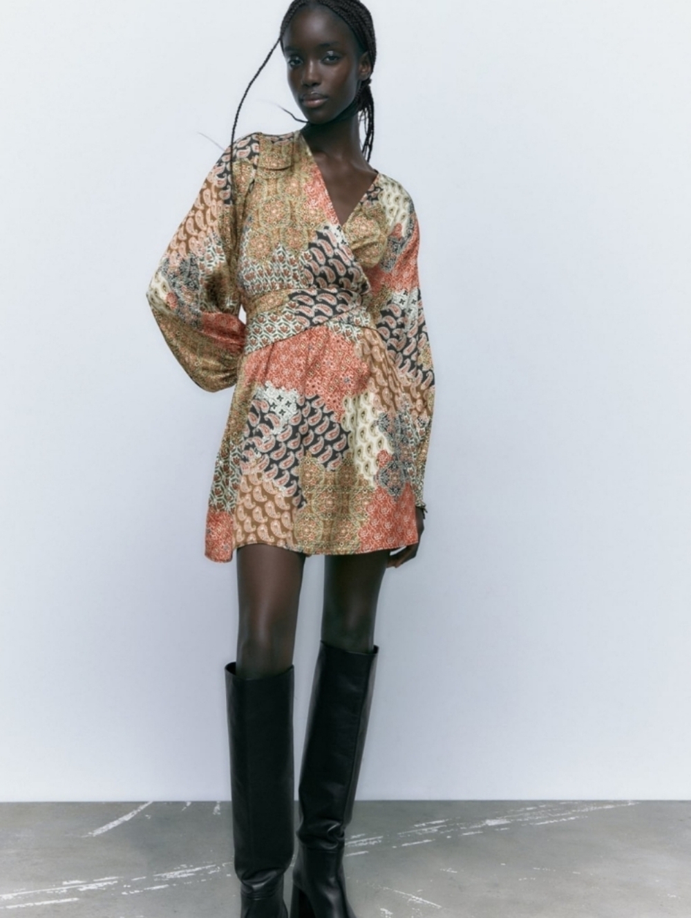 NWT Zara Boho Print Mini Dress Tunic Wrap Style Size Medium
